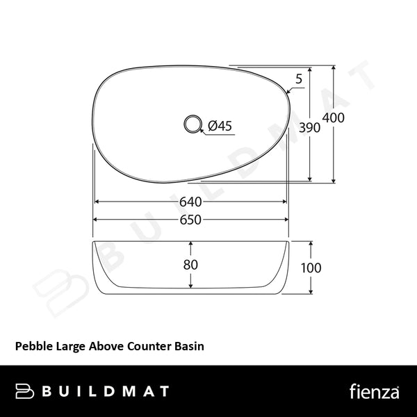 Fienza Pebble Large Above Counter Basin Matte White