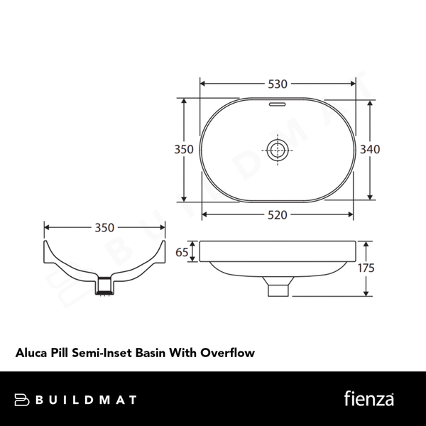 Fienza Aluca Pill Semi-Inset Basin With Overflow Khaki