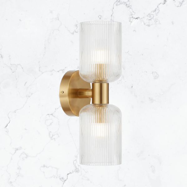 Telbix Riven 2 Light Wall Bracket Antique Gold Clear