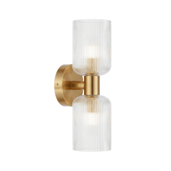 Telbix Riven 2 Light Wall Bracket Antique Gold Clear