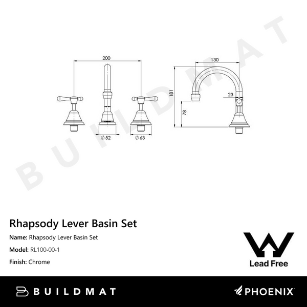 Phoenix Rhapsody Lever Basin Set Lead Free Chrome