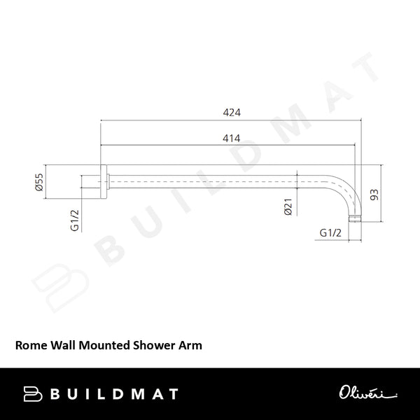 Oliveri Rome Wall Mounted Shower Arm Classic Gold