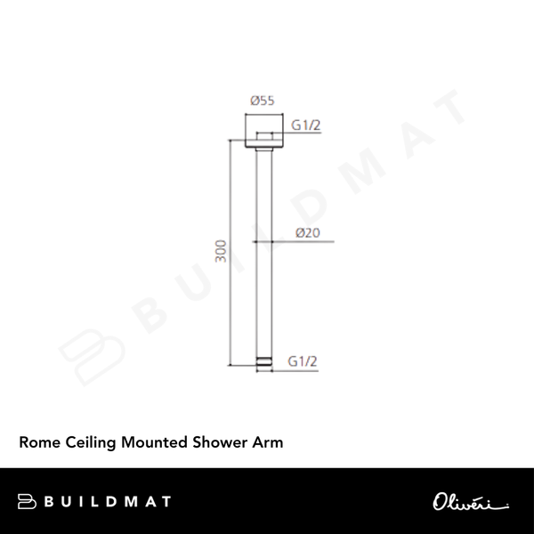 Oliveri Rome Ceiling Mounted Shower Arm Classic Gold