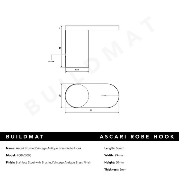 Alma Ascari Brushed Vintage Antique Brass Robe Hook