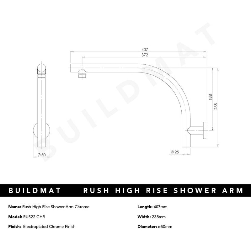 Rush High-Rise Shower Arm Chrome