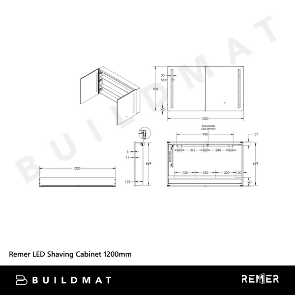 Remer Amber LED Shaving Cabinet 1200mm