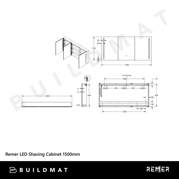 Remer Amber LED Shaving Cabinet 1500mm