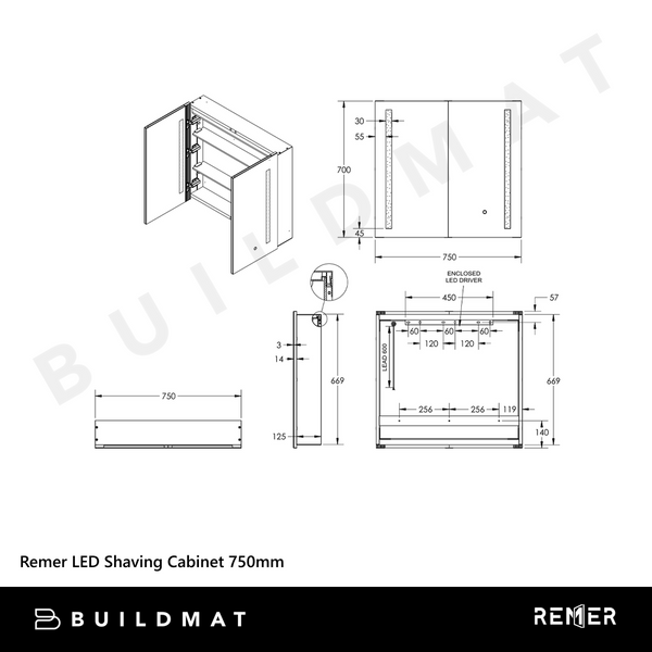 Remer Amber LED Shaving Cabinet 750mm