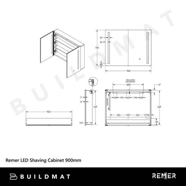 Remer Amber LED Shaving Cabinet 900mm