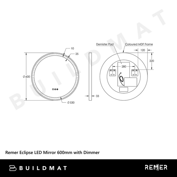 Remer Eclipse LED Mirror 600mm Milano White