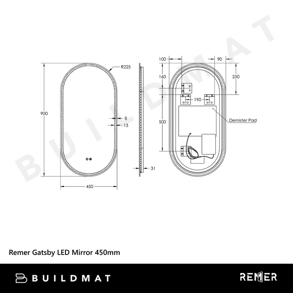 Remer Gatsby LED Mirror 450mm Georgian Metal
