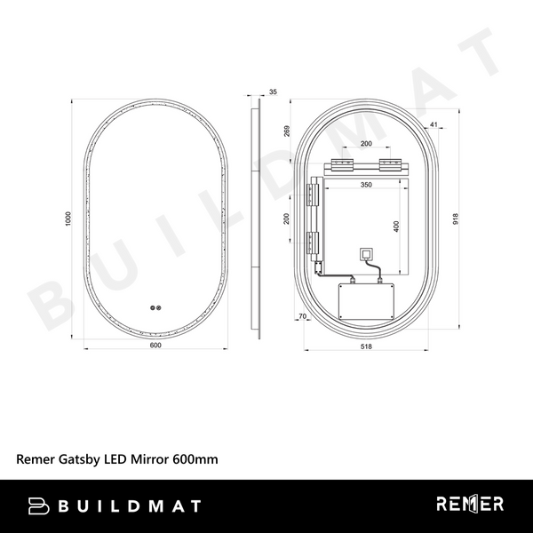 Remer Gatsby LED Mirror 600mm Cuban Bronze