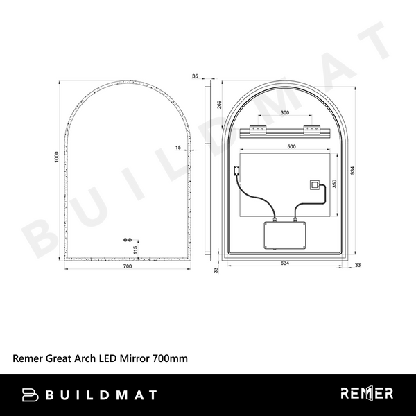 Remer Great Arch LED Mirror 700mm Baltic Brass
