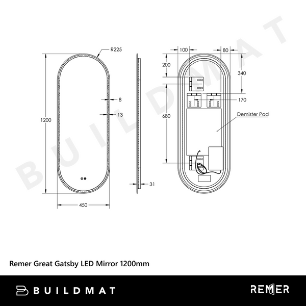 Remer Great Gatsby LED Mirror 1200mm Frameless