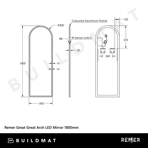 Remer Great Great Arch LED Mirror 1800mm Milano White