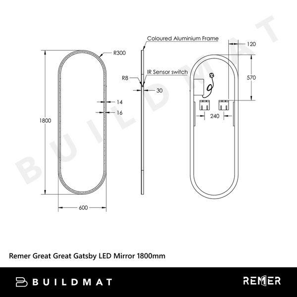 Remer Great Great Gatsby LED Mirror 1800mm Milano White