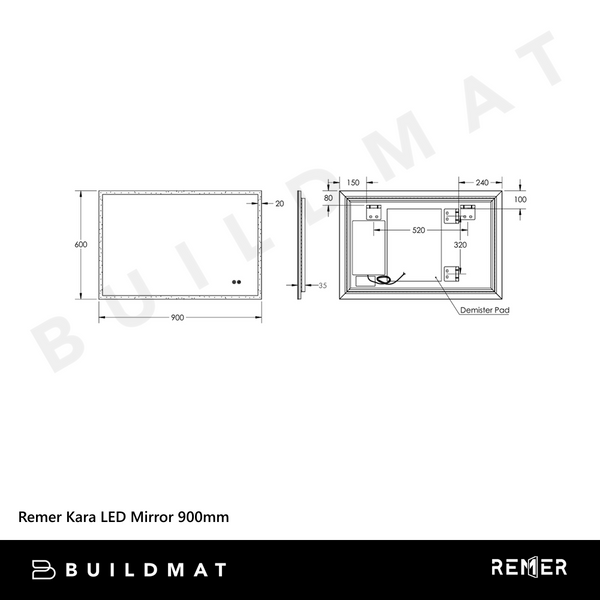 Remer Kara LED Mirror 900mm Frameless
