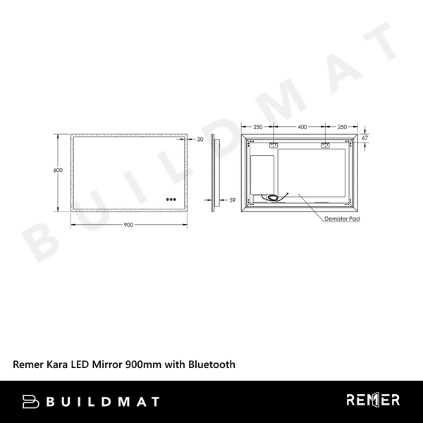 Remer Kara LED Mirror 900mm Frameless