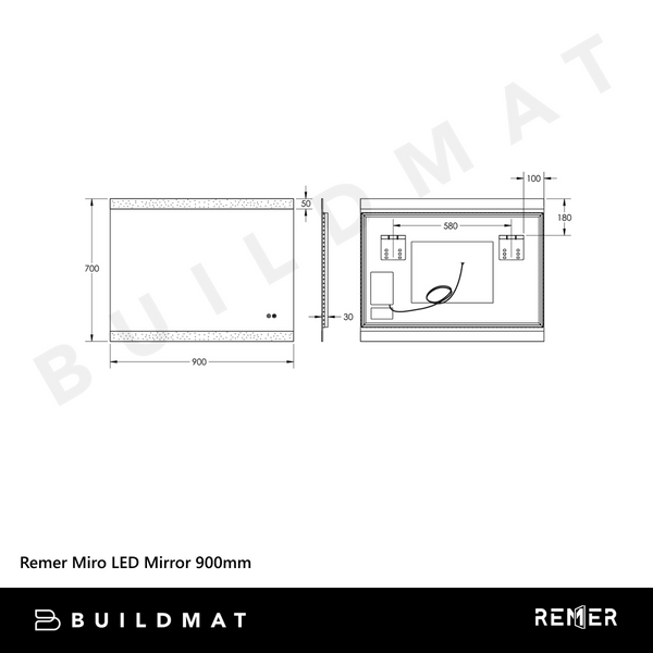 Remer Miro LED Mirror 900mm Frameless