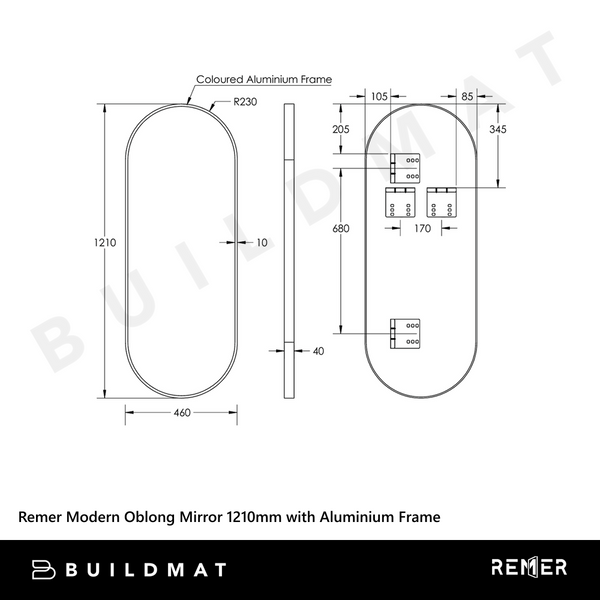 Remer Modern Oblong Mirror 1210mm Milano White