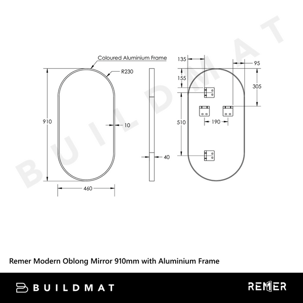 Remer Modern Oblong Mirror 910mm Georgian Metal