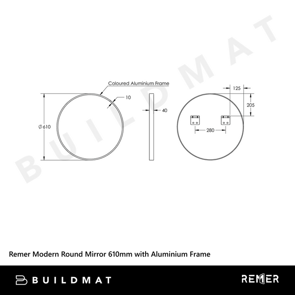 Remer Modern Round Mirror 610mm Manhattan Black