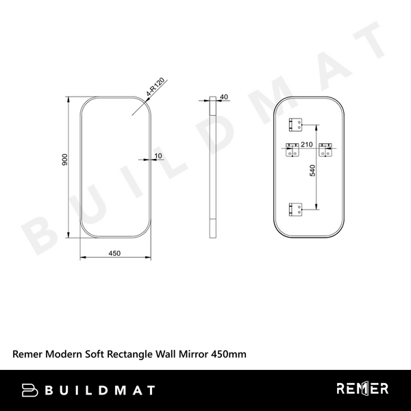 Remer Modern Soft Rectangle Wall Mirror 450mm Manhattan Black