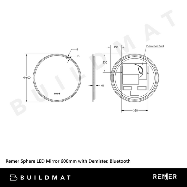 Remer Sphere LED Mirror 600mm Cuban Bronze