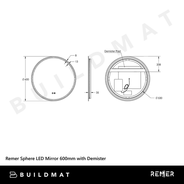 Remer Sphere LED Mirror 600mm Milano White