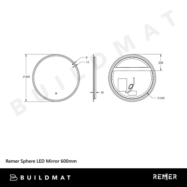 Remer Sphere LED Mirror 600mm Nordic Gold