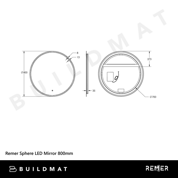 Remer Sphere LED Mirror 800mm Nordic Gold