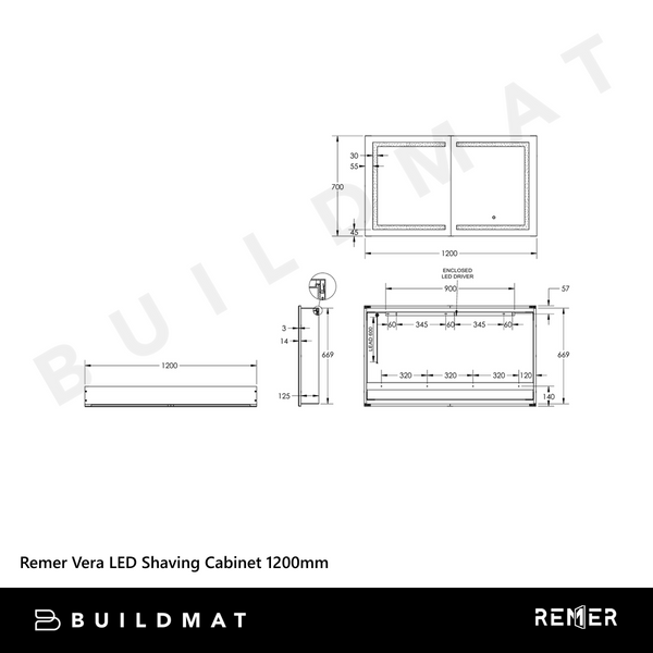 Remer Vera LED Shaving Cabinet 1200mm