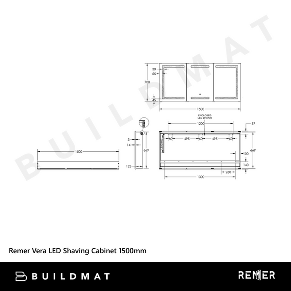 Remer Vera LED Shaving Cabinet 1500mm