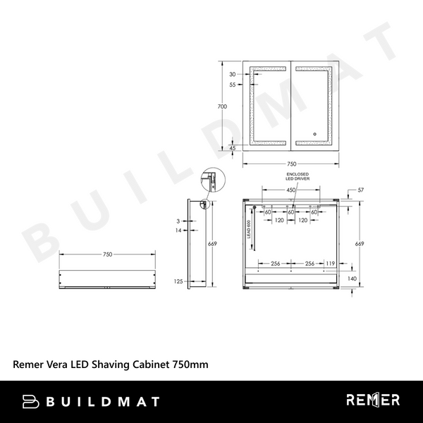 Remer Vera LED Shaving Cabinet 750mm