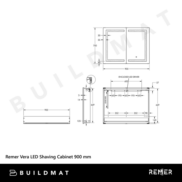 Remer Vera LED Shaving Cabinet 900mm