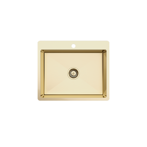 Alma River 600x500 Medium Single Bowl Tap Landing Sink Brushed Brass Gold