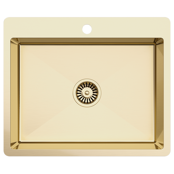 Alma River 600x500 Medium Single Bowl Tap Landing Sink Brushed Brass Gold