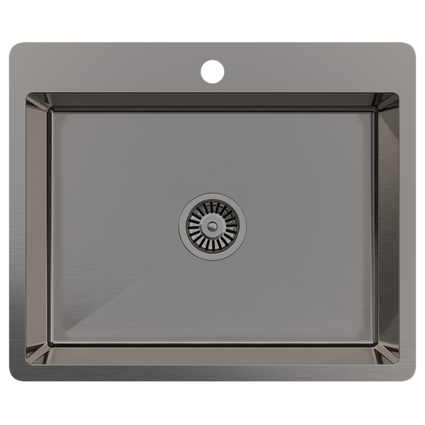 Alma River 600x500 Medium Single Bowl Tap Landing Sink Brushed Gunmetal