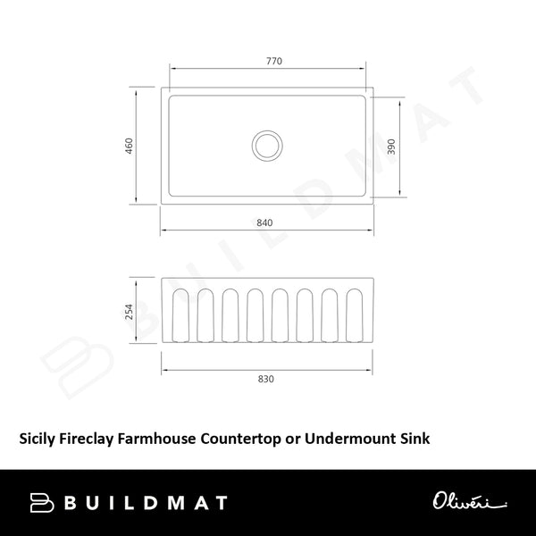Oliveri Sicily Fireclay Farmhouse Countertop or Undermount Sink Matte Black