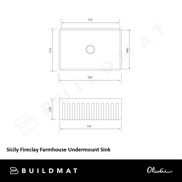 Oliveri Sicily Fireclay Farmhouse Undermount Sink White