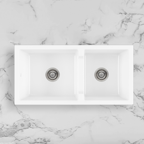 Oliveri Sicily Fireclay Farmhouse 1 & 3/4 Bowl Countertop or Undermount Sink White