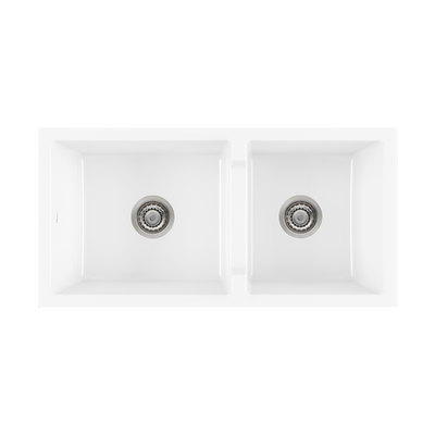 Oliveri Sicily Fireclay Farmhouse 1 & 3/4 Bowl Countertop or Undermount Sink White