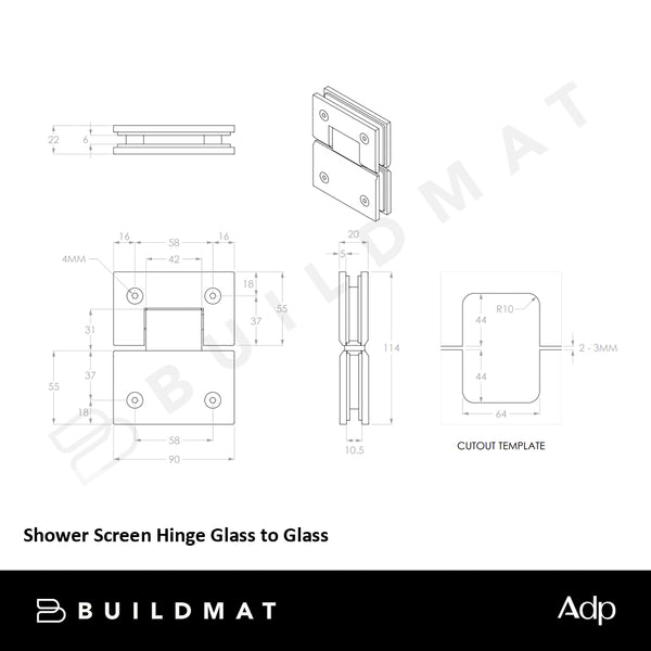 ADP Shower Screen Hinge Glass to Glass Brushed Copper