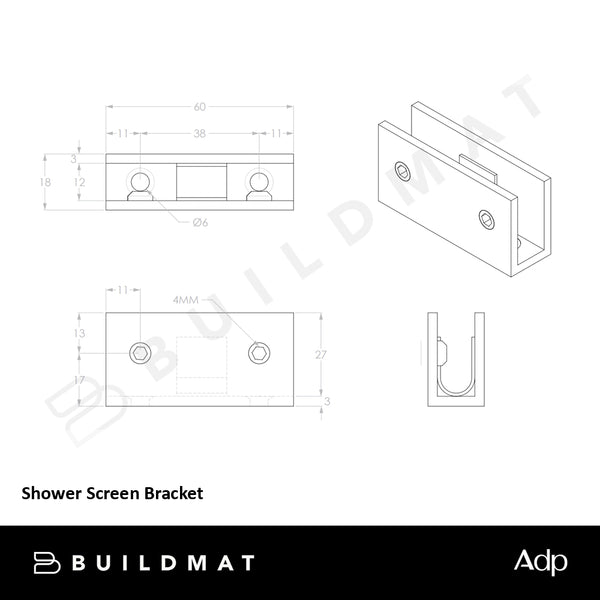 ADP Shower Screen Bracket Brushed Copper