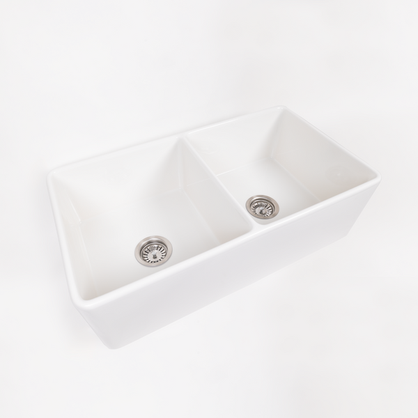 Alma Bronwen 835x459 Gloss White Farmhouse Fireclay Double Bowl Sink