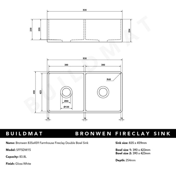 Alma Bronwen 835x459 Gloss White Farmhouse Fireclay Double Bowl Sink