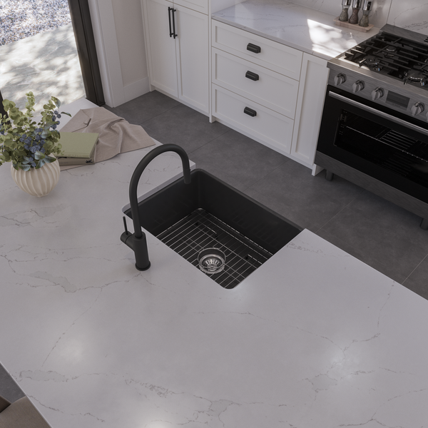 Alma Herman 610x459 Matte Black Farmhouse Fireclay Single Bowl Sink