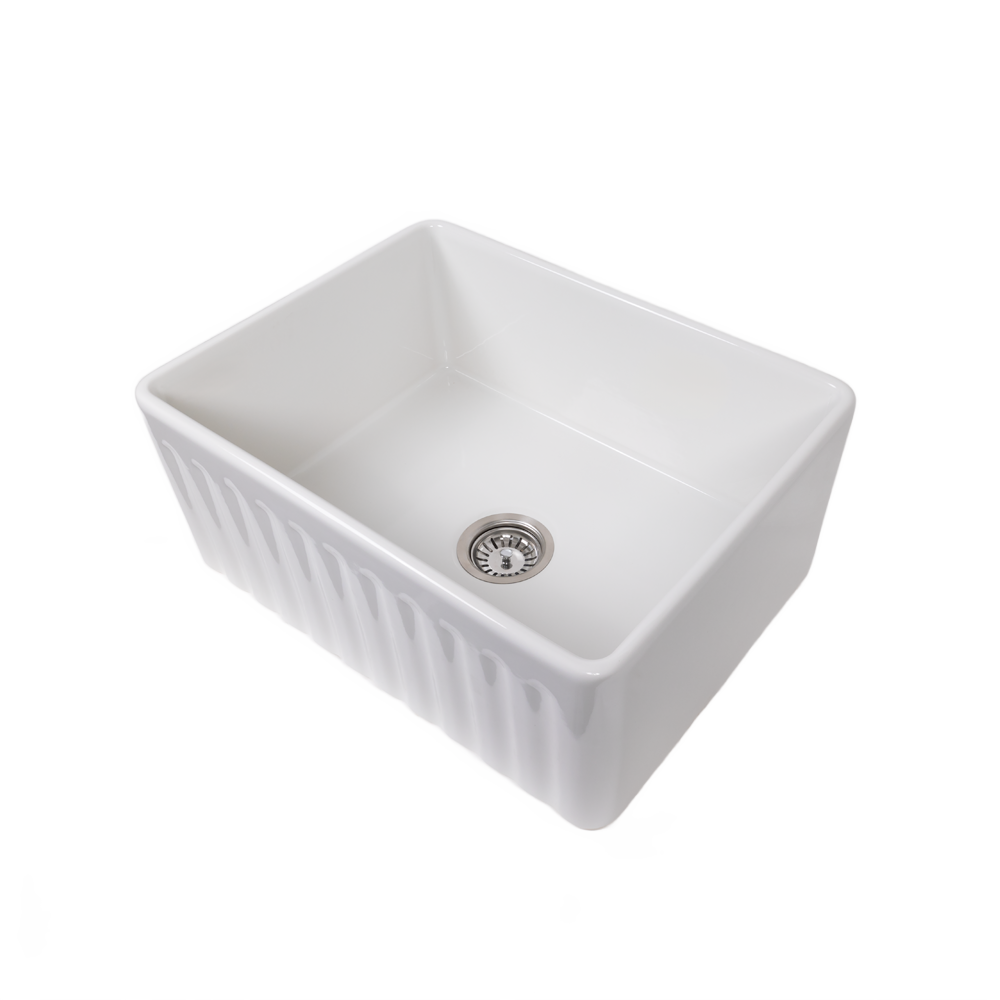 Rose 610x459 Gloss White Farmhouse Fireclay Single Bowl Sink
