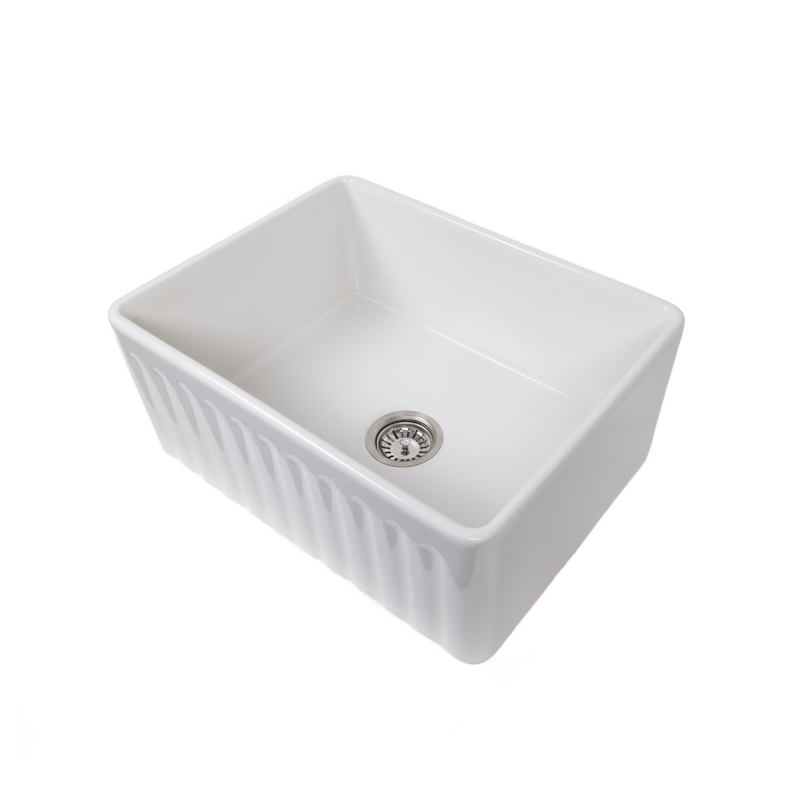 Rose 610x459 Gloss White Farmhouse Fireclay Single Bowl Sink