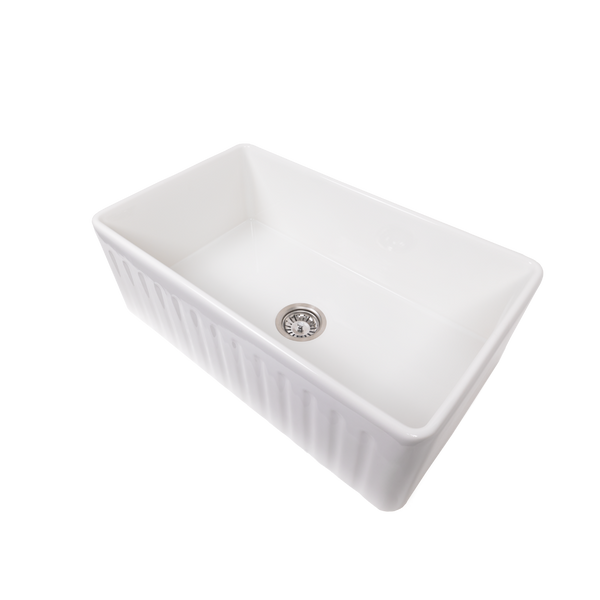 Alma Elodie 760x459 Gloss White Farmhouse Fireclay Single Bowl Sink